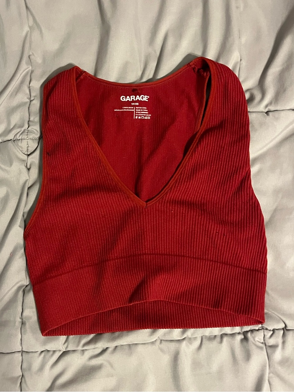 Garage Red Ribbed V-Neck Crop Top